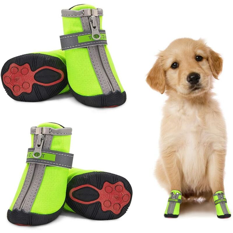 

Paquete de 4 zapatos impermeables para perros pequeños, protectores de patas antideslizantes reflectantes, botas para perros, zapatos cálidos para