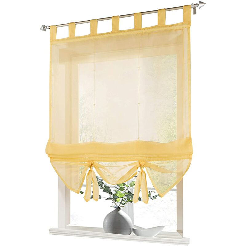 

Persiana romana con cortinas de bucle Cortinas romanas de cocina Cortinas de bucle ciegas transparentes Voile moderno Amarillo WxH 60x155cm 1pc