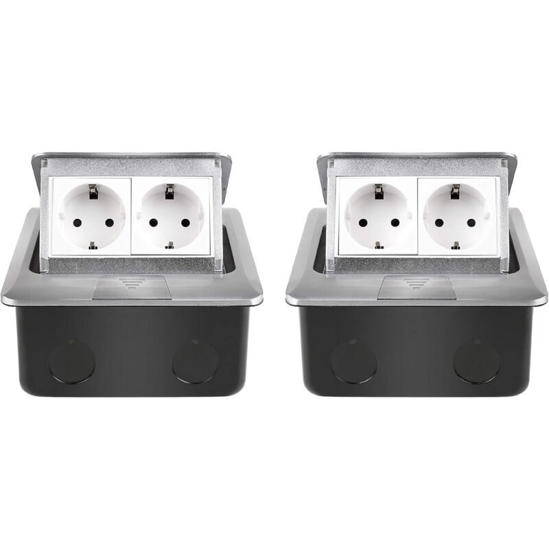 Prise Encastrable, Prise de Sol Encastrable, 2 Prises Alliage d'Aluminium Rétractable, Prise pour Plan de Travail, Multiprise Convient pour Cuisine,
