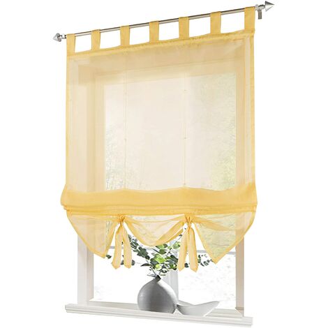 LangRay Raffrollo mit Schnallen Vorhänge Küche Raffrollos Transparente Schnalle Moderne Vorhänge Gelb Voile LxH 100x155cm 1Stk