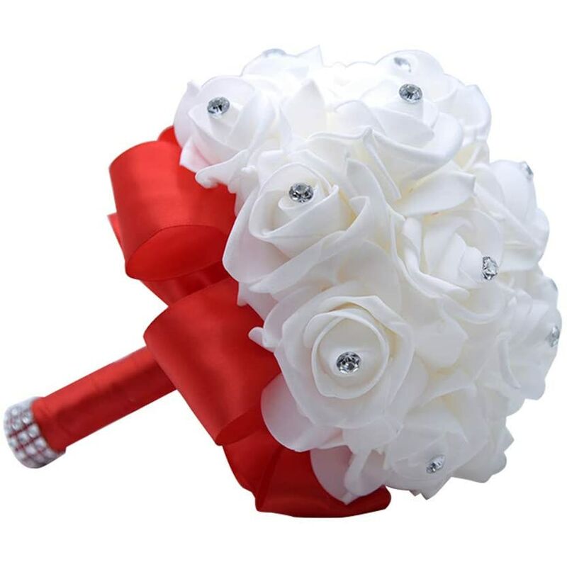 

Ramos de boda Crystal PE Roses Nupcial Dama de honor Boda Mano sosteniendo ramo Artificial Flores falsas Toss Bouquet, Scarlet