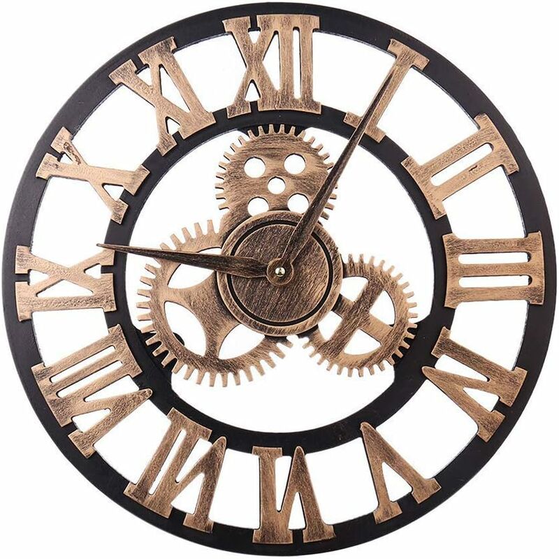 

Reloj de pared grande de estilo vintage, redondo, de metal, silencioso, sin tictac, funciona con pilas, 45 cm, números romanos negros, relojes de