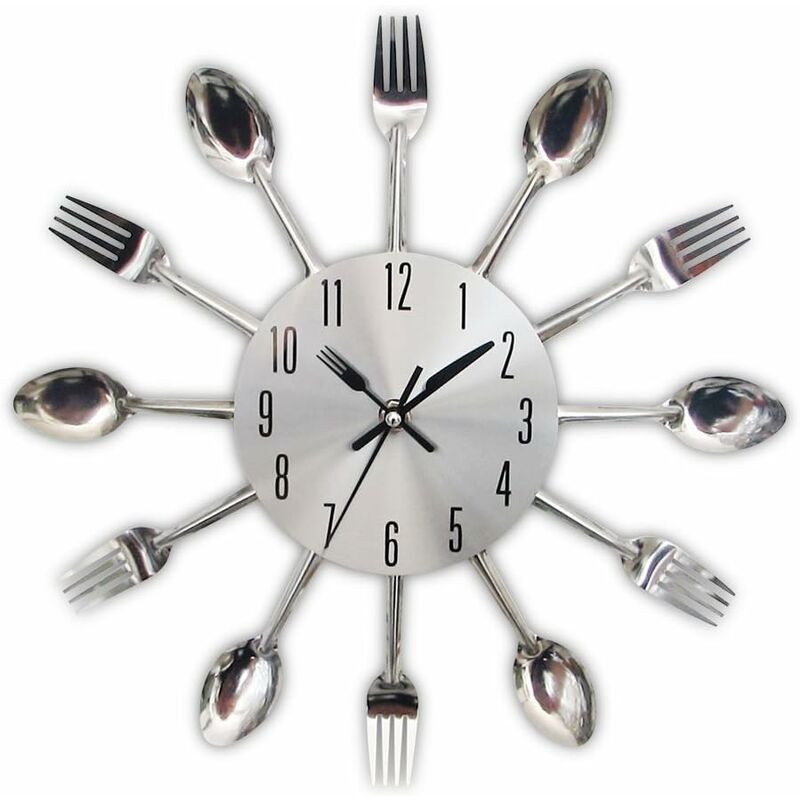 

Reloj para utensilios de cocina en acero inoxidable - Reloj de pared para cubiertos de cocina con tenedores, cucharas, espátulas tintadas Reloj de