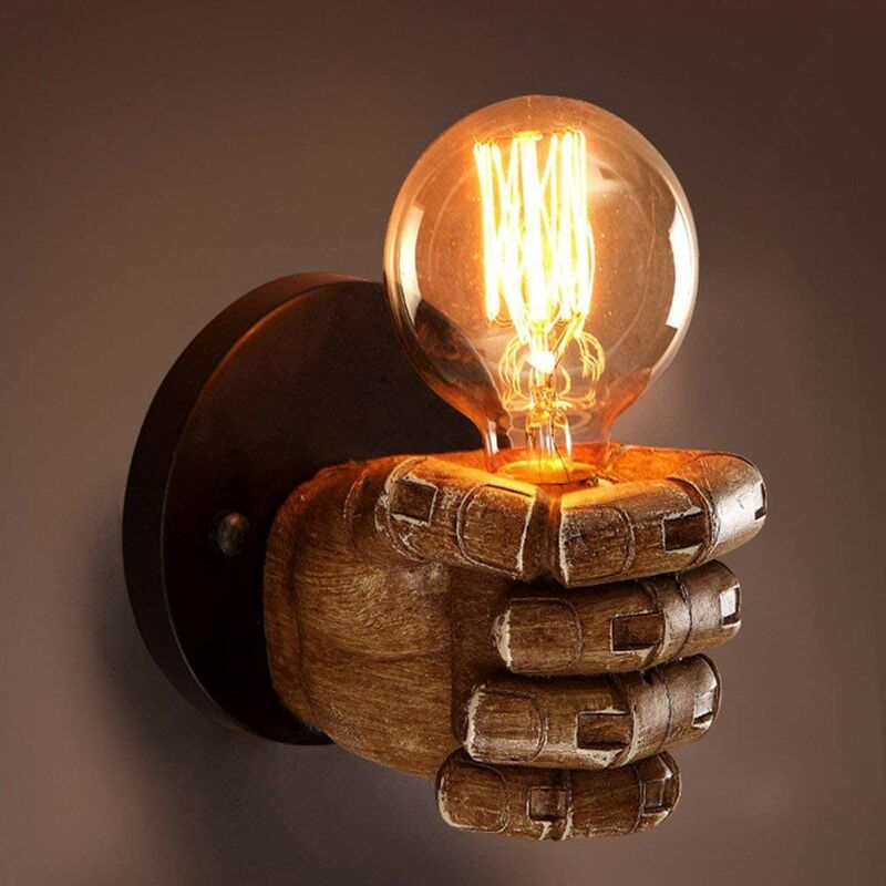 LangRay Retro Wall Lamp Personality Industrial Wind Restaurant Bar Cafe Fist Resin Bedroom Bedroom Decoration Creative Wall Lamp Right [Energy Class
