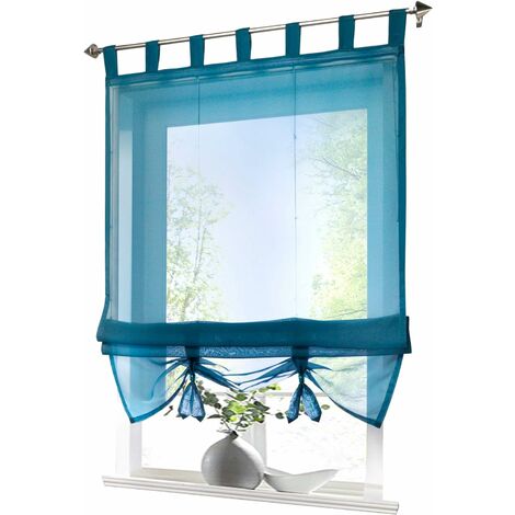 LangRay Roman Blind with Buckles Curtains Kitchen Roman Shades Transparent Buckle Modern Blind Curtains Blue Voile LxH 120x155cm 1pc