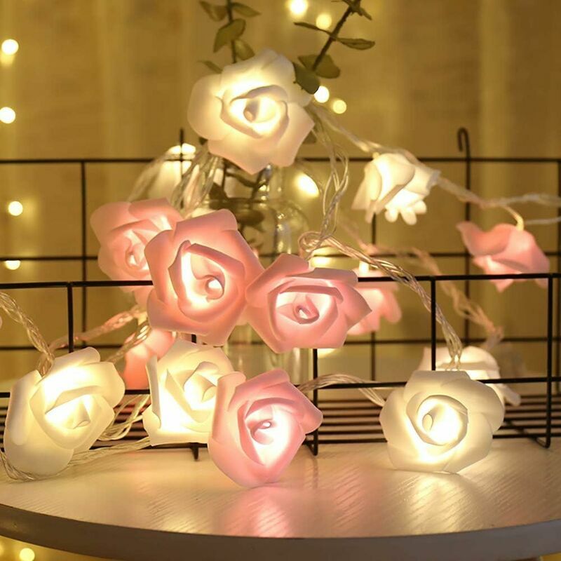 Langray - Rose Fairy String Lights 3M 20 led Battery Operated Pink Flower Warm White Rose Fairies Lights Romantic Home Garden Decoration for Wedding