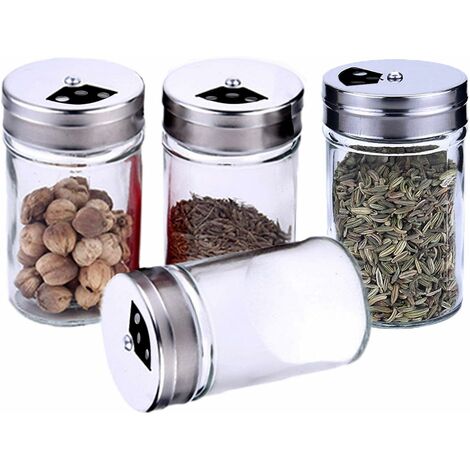 French Square Spice Jars, Spice Shaker/Pourer with Lid ,Great for Spices, Herbs, Seasonings and More 1pcs, Silver