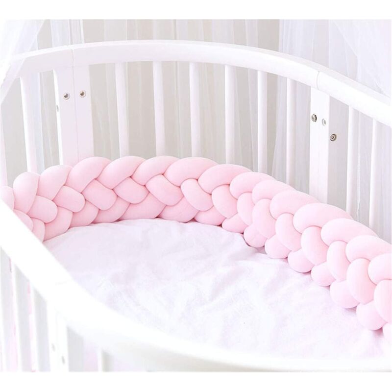 Langray - Tour de Lit Bebe Tresse 4 Partages, Tresse Protection Lit Bebe Bébé Coussin Serpent Tressé Pare-chocs pour Lit Bebe Berceau (Rose, 100cm)-