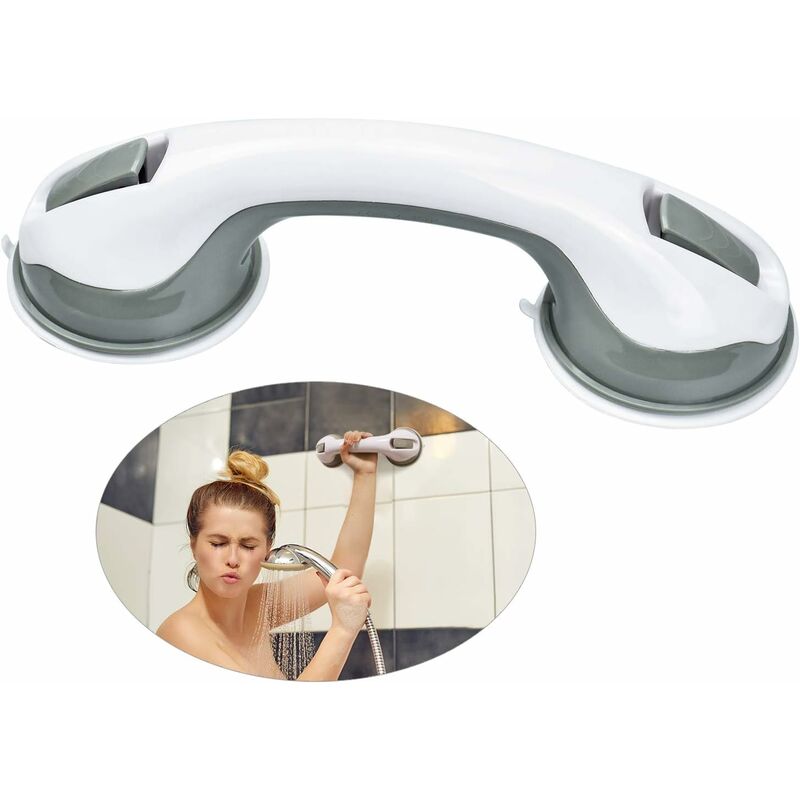 Wall Grab Bar Suction Cup, 30x9.5x8cm Shower Bar Non-Slip Safety Bathtub Gray Portable Shower Suction Cup for Bathroom - Langray