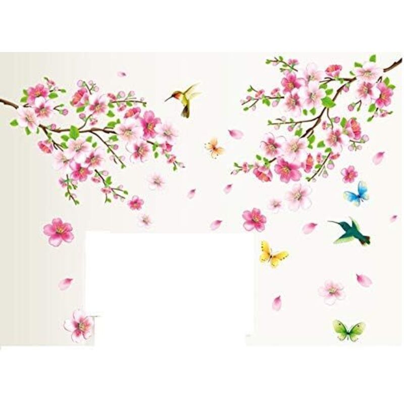 Langray - xxl Sticker mural fleur de pêche fleurs oiseau papillon Stickers muraux Stickers muraux Stickers muraux salon chambre déco-