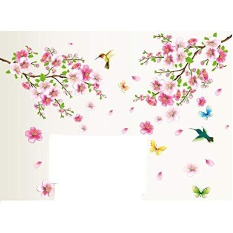 Langray – XXL-Wandtattoo mit Pfirsichblüten und Vögeln – Selbstklebende PVC-Folie – Größe 60 x 90 cm – Dekoration für Wohn- und Schlafzimmer
