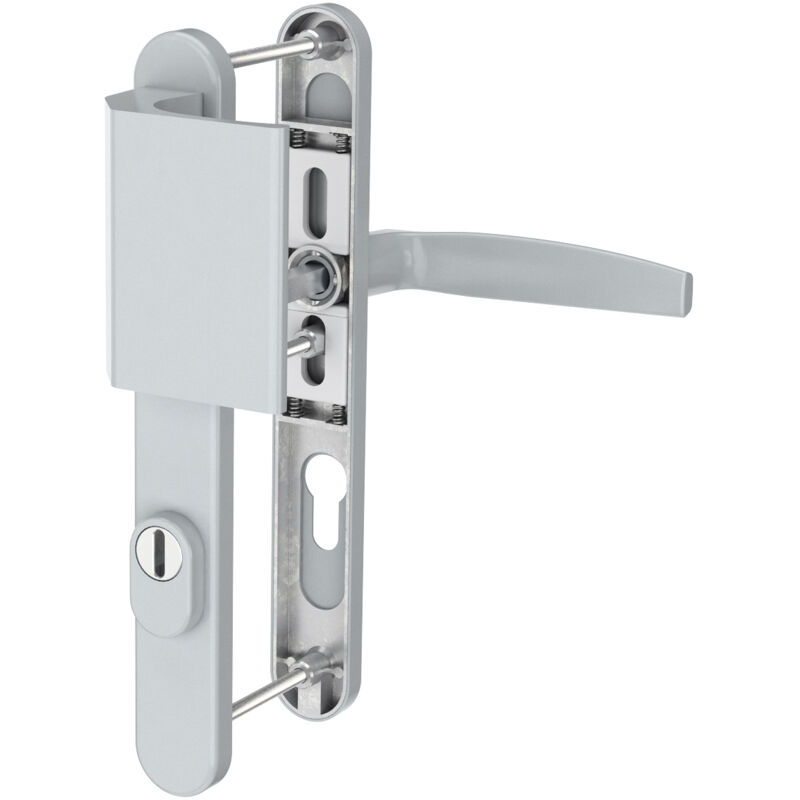 Langschildgarnitur Aluminium Schmalrahmengarnitur 92mm Silber PZ Lochung Türdrücker Stossgriff/Drücker 55-70mm ja