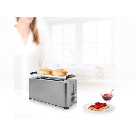 Langschlitztoaster Edelstahl für 4 Scheiben mit 7 Stufen & Brotrost - 1400 Watt