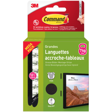 Languettes accroche tableaux Command™, noires, grandes, 12 paires (24 languettes), multi-pack