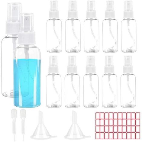 LANMOK 17 pcs Kit Flacon Spray Vide 60ml, Bouteille Spray Vide VaporisateurPlastique Contenant Liquide avec Etiquettes et Entonnoirs