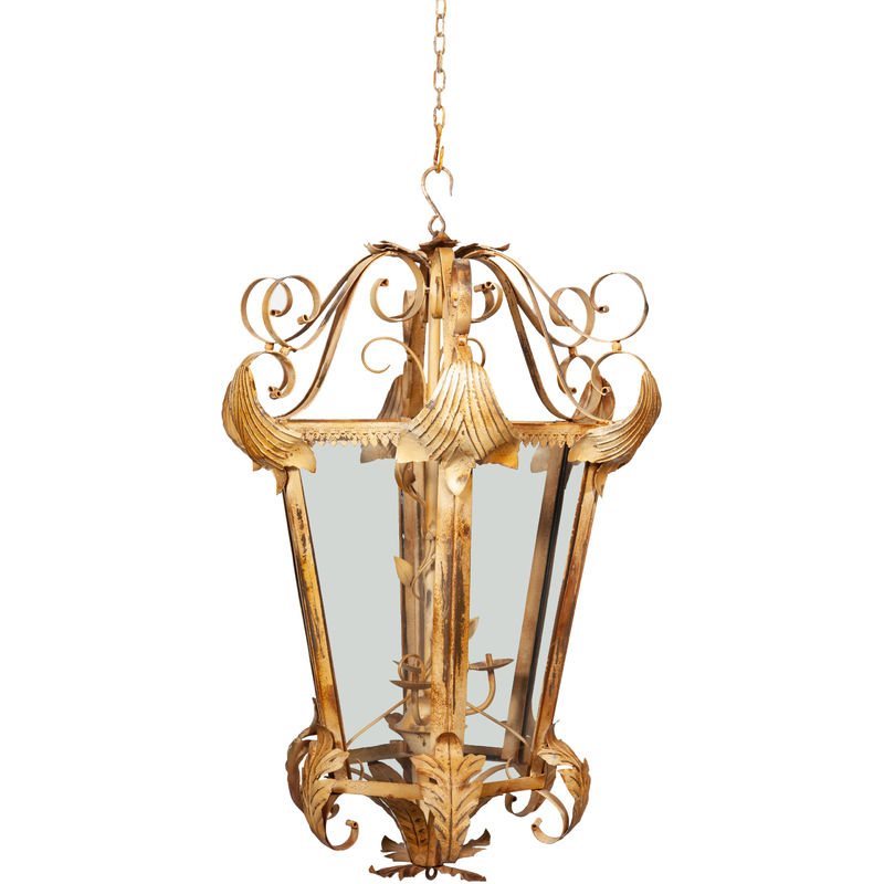 Biscottini - Lantern ceiling chandelier in wrought iron, cream-aged finish