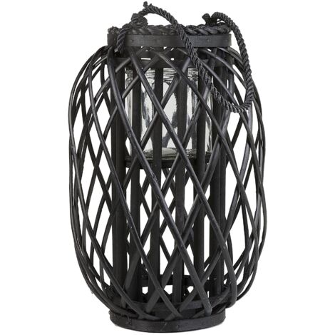 Lantern MAURITIUS Willow Wood 40 cm Black