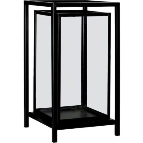 Lantern portavelas noire métal verre style industriel décoratif - noir industriel et verre transparent