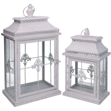 Lanterna 2pz bianco argento decorazione interno idea regalo h47