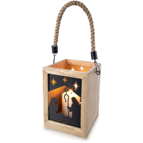 LANTERNA A CANDELA PRESEPE AL MANGO LANTERNA DI NATALE IN LEGNO 20 CM