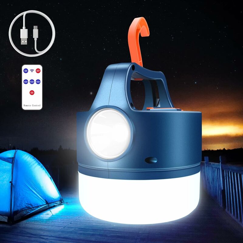 Image of Lanterna a LED ricaricabile USB o solare Lampada da campeggio 2400mAh Torcia a 5 modalità Torcia a sospensione portatile impermeabile per campeggio,