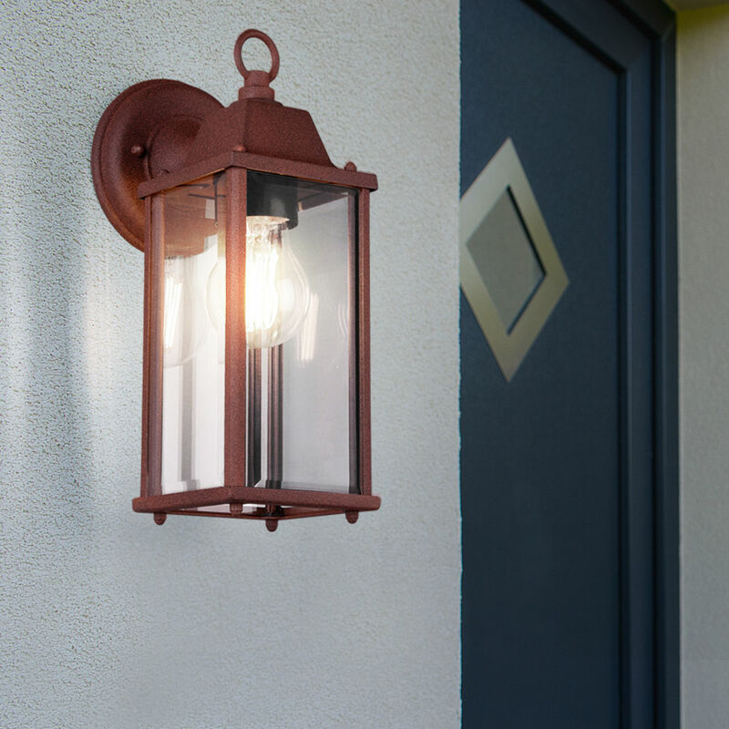 Image of Lanterna da parete illuminazione per esterni lampada per facciate giardino terrazza alu ruggine chiara in un set con lampadine a led