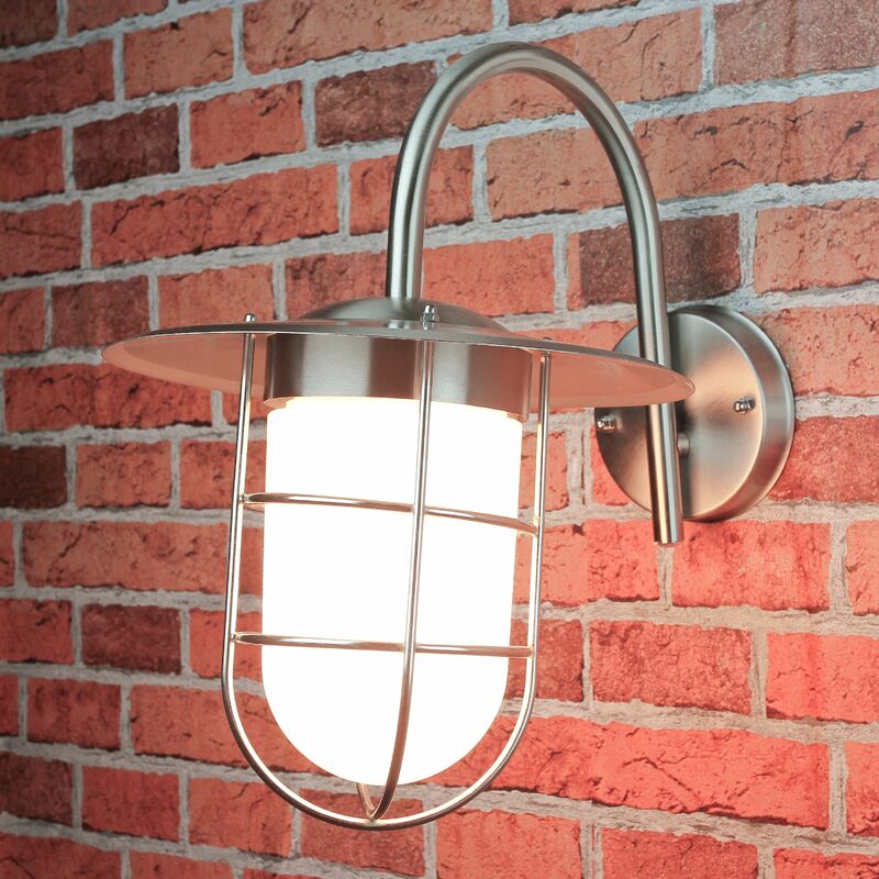 Image of Licht-erlebnisse - Lampada da parete con braccio per esterni dal design moderno IP44 in acciaio inox ideale per viale balcone - Argento (le immagini