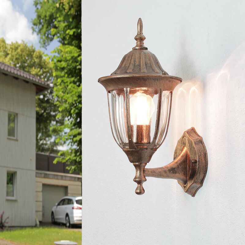 Image of Licht-erlebnisse - Lanterna a parete con braccio all'insù per esterni stile rustico resistente alle intemperie Applique per balcone porticato milano