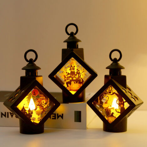 Lanterna a vento retrò da 3 pezzi, decorazione per esterni, mini lanterna di Halloween, lanterna a zucca, lanterna decorativa a LED, lampada a vento creativa
