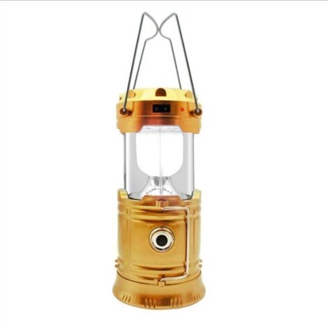 Lanterna da campeggio a LED solare ricaricabile, doppia luce, ideale per campeggio, pesca ed escursionismo, multiuso, include cavo di ricarica USB (oro)