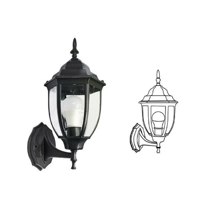 Image of Trade Shop - Lanterna Da Giardino Antica Lampada Parete Applique Da Esterno a Muro Retrò Es09 Nero - Nero