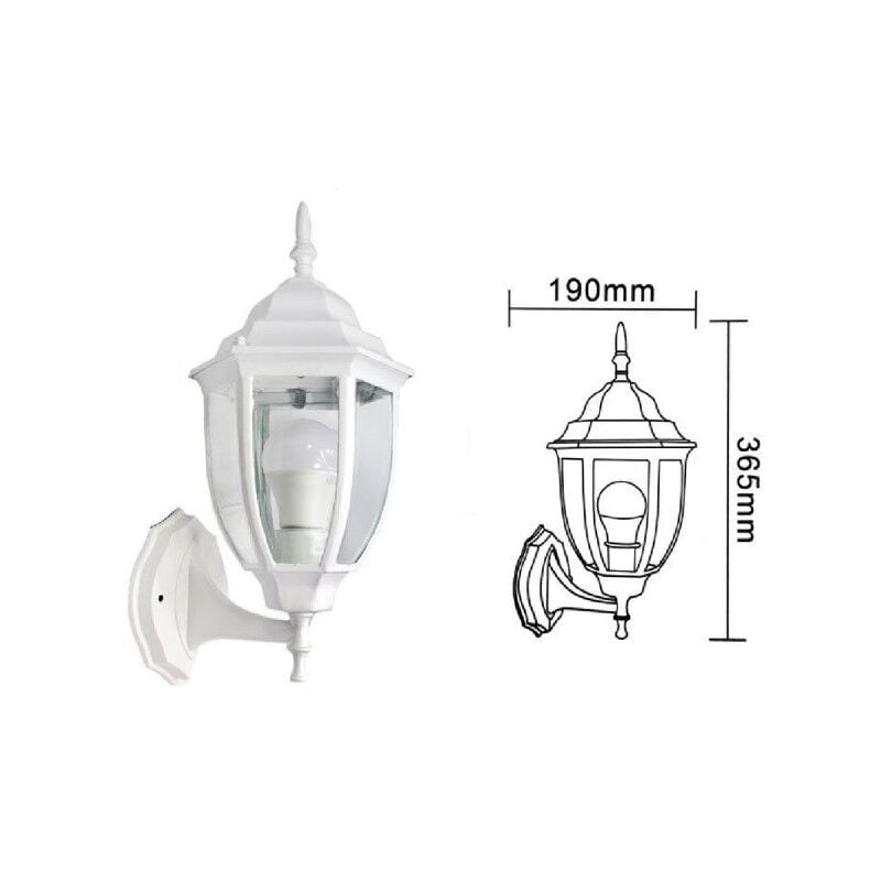 Image of Trade Shop - Lanterna Da Giardino Antica Lampada Parete Applique Da Esterno a Muro Retrò Es09 Bianco - Bianco