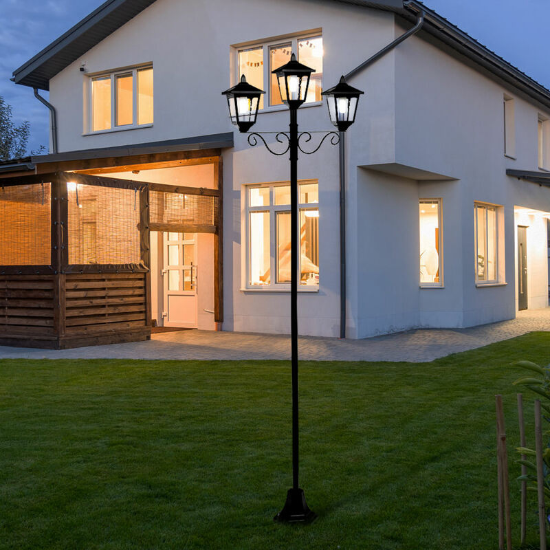 Image of Lanterna da giardino, grande per esterno, candelabro, 3 fiamme, lanterna da esterno solare da esterno, in piedi da esterno, alluminio ferro nero, led