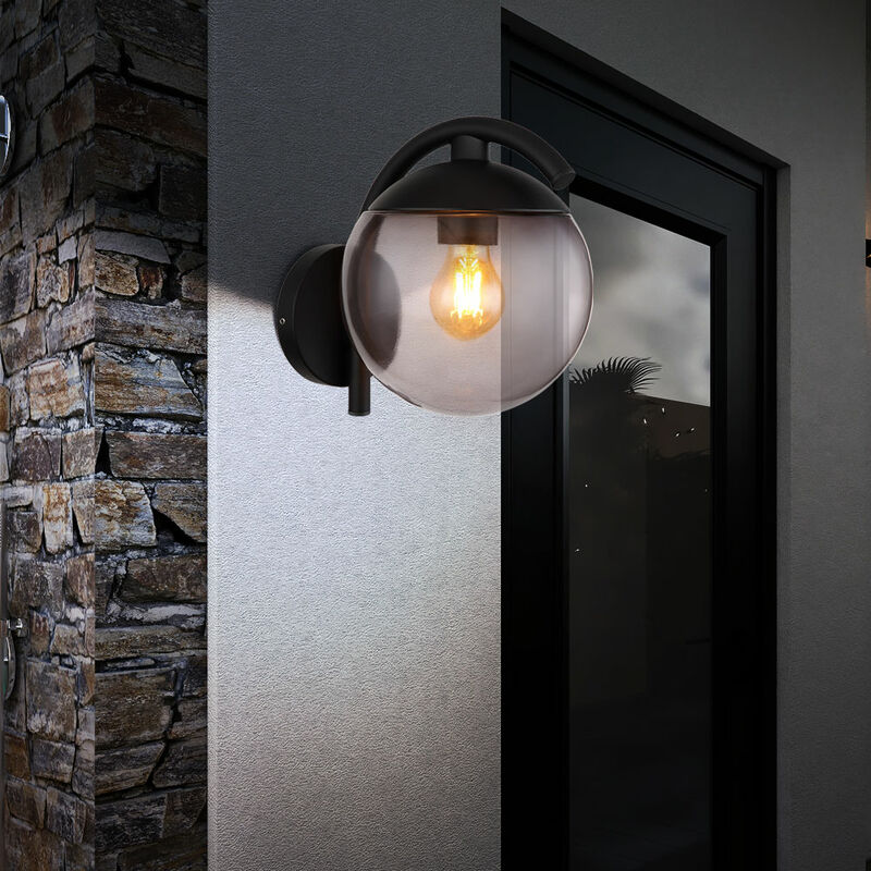 Image of Etc-shop - Lanterna da parete per esterni lampada da terrazza applique da parete per esterni sfera di vetro, IP44 retrò, metallo nero fumé, 1x