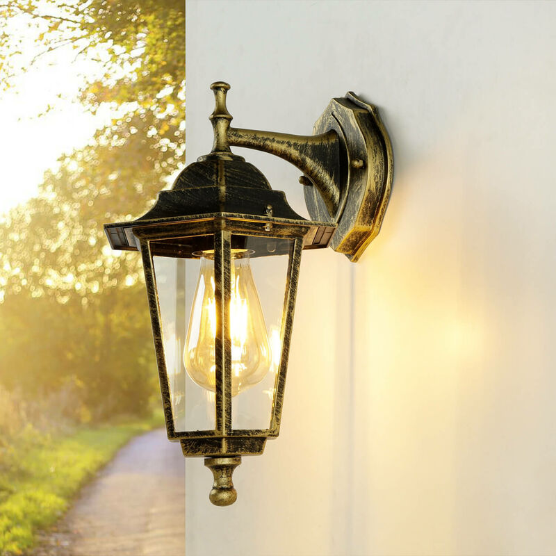 Image of Lanterna da parete per esterni paris design rustica color oro antico Applique a muro per giardino - Oro antico