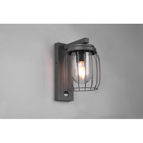 Lanterna Da Parete Rete Metallica Antracite Tuela Con Sensore IP44 Trio Lighting