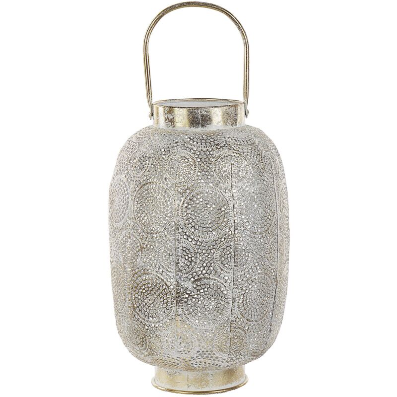 Image of Beliani - Lanterna Metallo e Vetro Dorato con Portacandele Orientale Traforato 40 cm Lantau