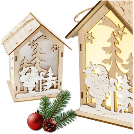 Lanterna dell'Avvento a LED in legno per la vigilia di Natale con Babbo Natale - perfetta per i bambini 16 cm
