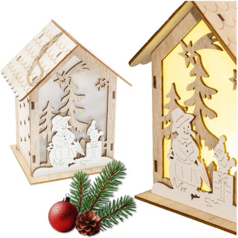 Lanterna dell'Avvento per bambini con pupazzo di neve - Casa in legno 16 cm per Rorate con lanterna a LED