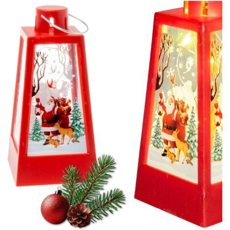 Lanterna dell'Avvento rossa con Babbo Natale per la vigilia di Natale dei bambini - Lanterna LED per l'Avvento 12,5 cm
