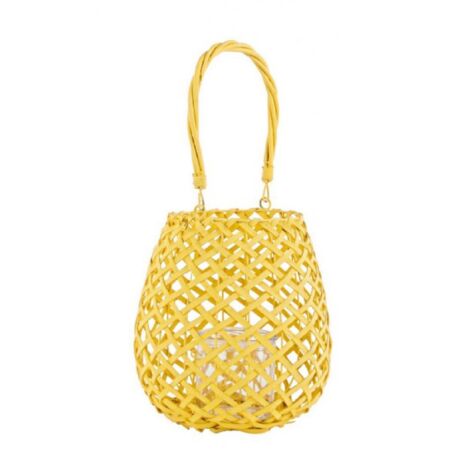 Lanterna Hive tonda in legno e vetro da esterno -Ø20x31h / Giallo