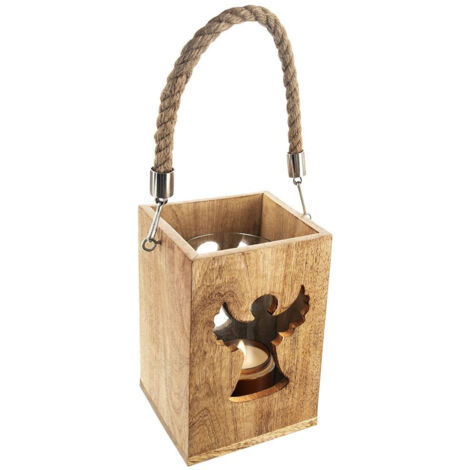 LANTERNA IN LEGNO CON CANDELA, ANGELO, DECORAZIONE NATALIZIA A FORMA DI MANGO, 20,5 CM
