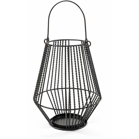 Lanterna in metallo decorativa per interno ed esterno con portacandela h 20 cm -Nero