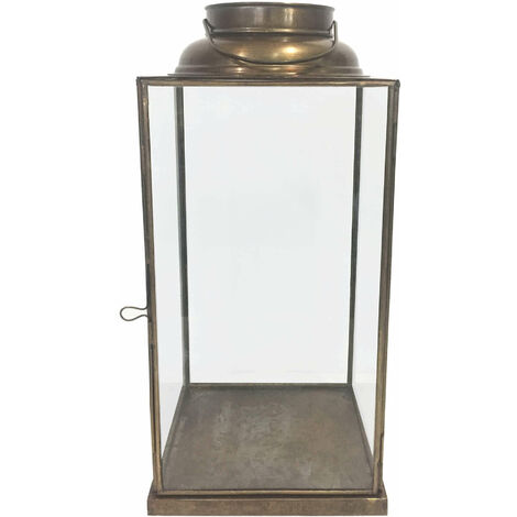 Lanterna in vetro e metallo di design moderno stile vintage portacandela ottone antico