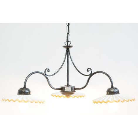 LANTERNA LAMPADARIO LAMPADA PLAFONIERA VULCANO 3 LUCI FERRO BATTUTO