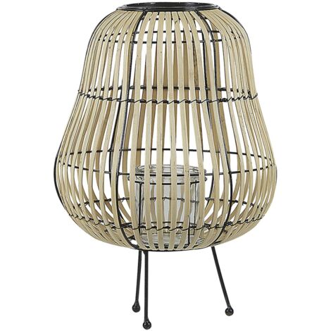 Lanterna Legno di Salice e Vetro Interni ed Esterni Marrone Chiaro Altezza 44 cm Berkner