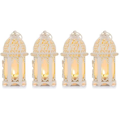 Lanterna marocchina da 4 pezzi, portacandele di piccole dimensioni con pannelli in vetro trasparente, ideale per patio, uso interno ed esterno