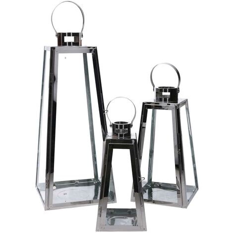 Lanterna metallo 1-3 argento quadro cm20,5x20h47