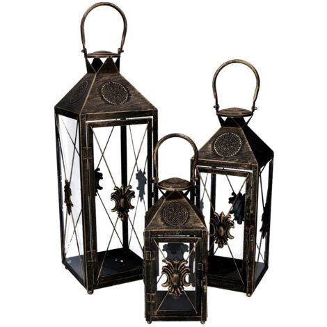 Lanterna metallo 1-3 nero e oro cm 19x19h54/66