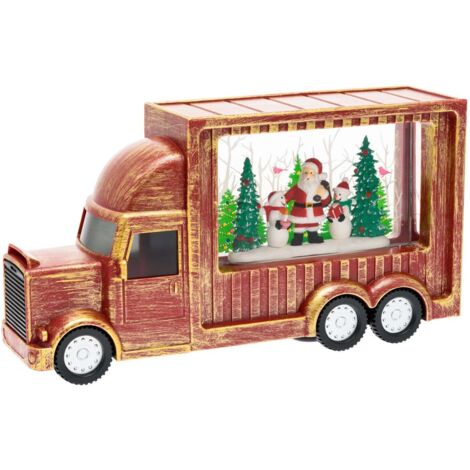 Lanterna natalizia a batteria rosso antico "Cola Truck" con nevicata glitter da 32cm